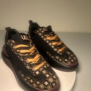 Floral Black and Gold Sneakers